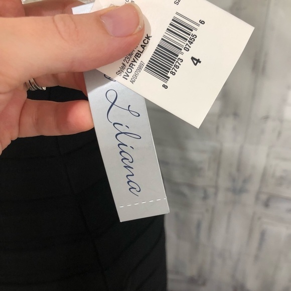 Simply Liliana Size 4 Dress Ivory Black Fitted Cap Sleeve Open Back Formal - Picture 3 of 10